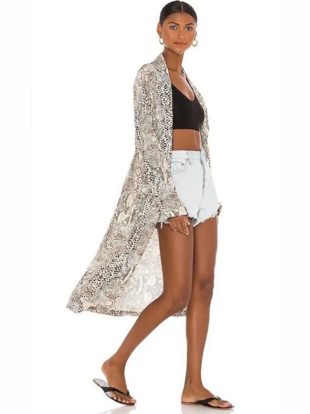 Free People Animal Print Midi Kimono Duster Cardigan Wild Nights Size Medium